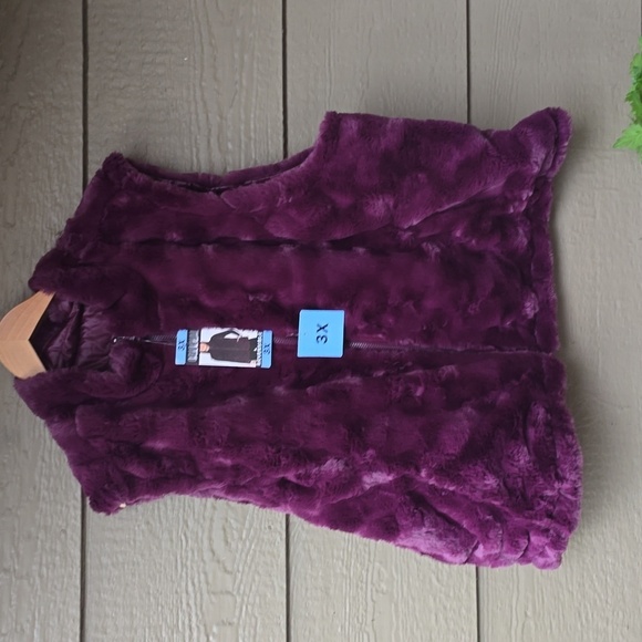 Nicole Miller Wine Reversible Vest Puffer Faux Fur 3x - Picture 10 of 15